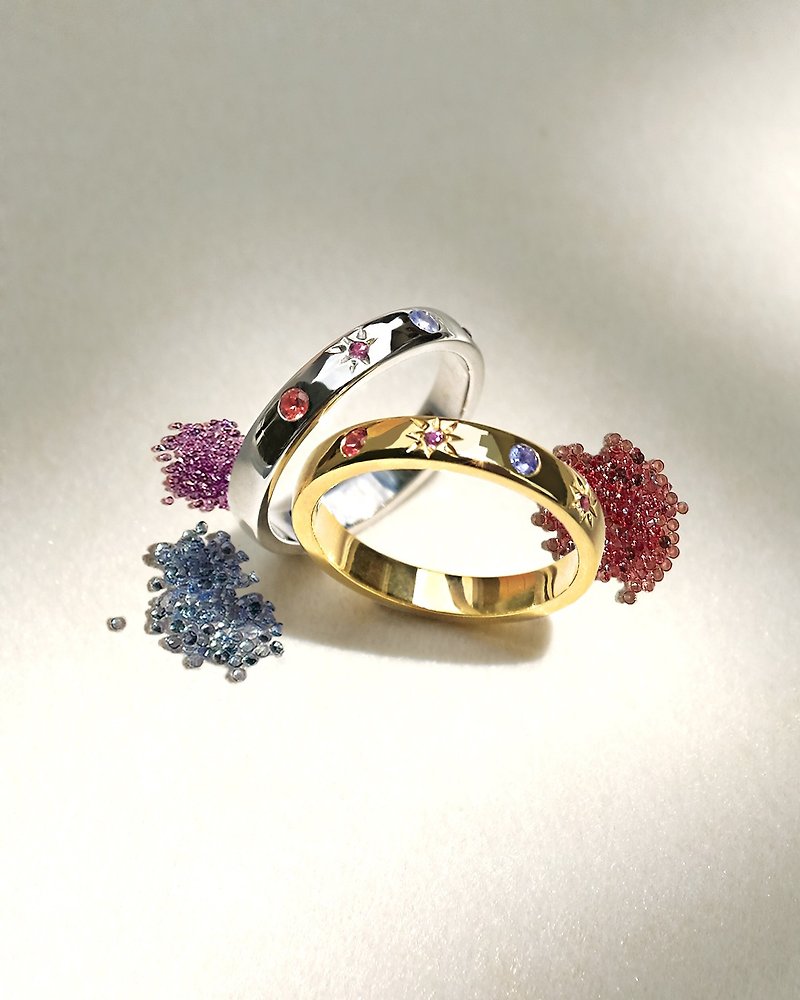 【雙 11 限定】Simply and Shine Ring : Sunset Edition with 3 Gemstones - General Rings - Sterling Silver Gold