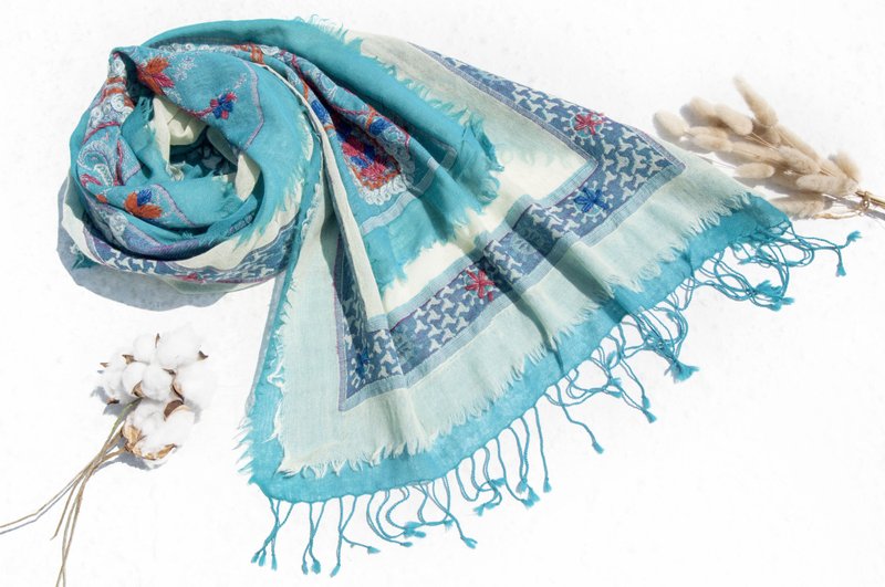 羊絨毛毯 水煮羊毛披肩/針織圍巾/刺繡圍巾/羊絨披巾/喀什米爾Cashmere 聖誕節禮物 交換禮物 母親節 父親節-花 - 圍巾/披肩 - 羊毛 多色