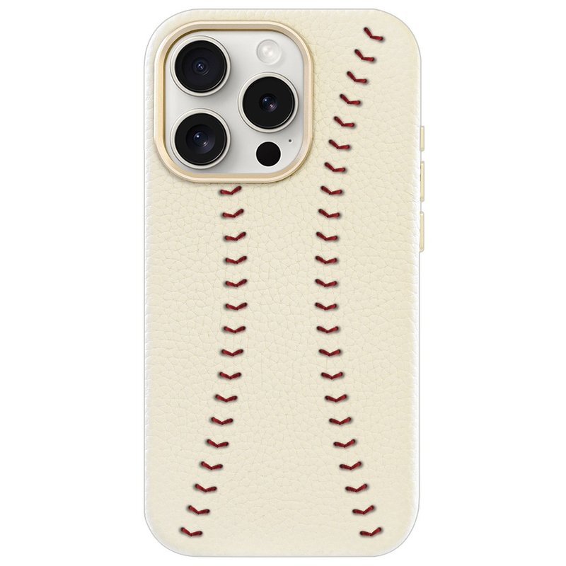 Baseball series milkshake white leather iPhone 16 15 14 13 Pro Max mobile phone anti-fall case - เคส/ซองมือถือ - หนังแท้ สีเหลือง