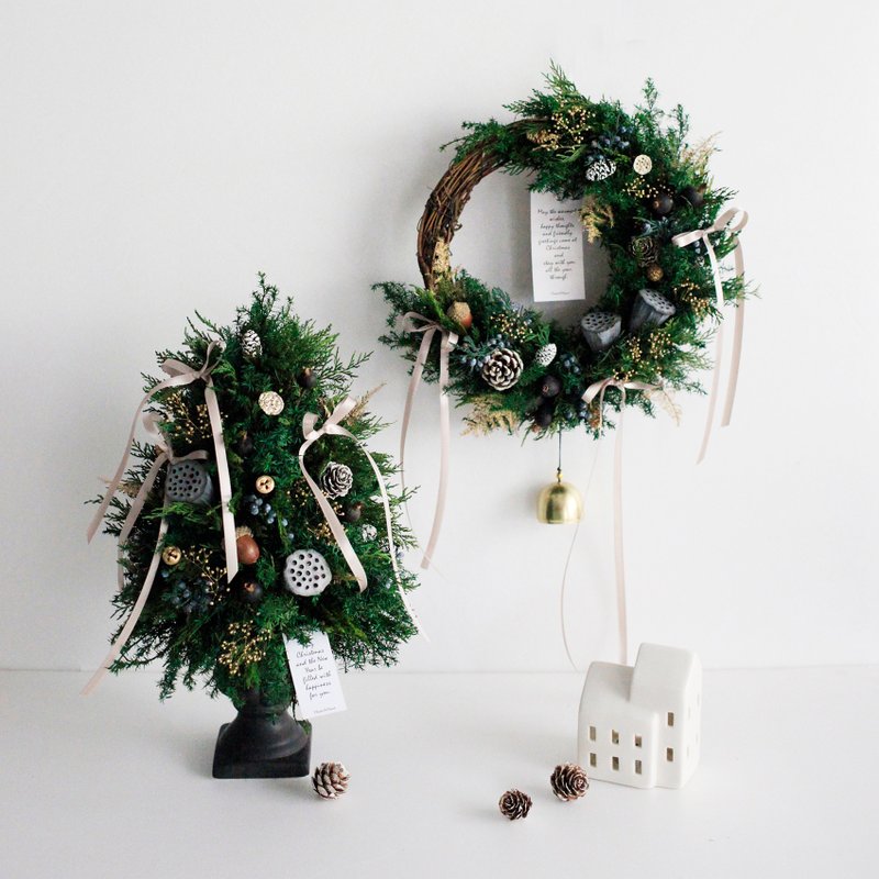 Xmas|Eternal Cedar|M Jingle Bells Christmas Wreath Exchange Gift Home Decoration - Dried Flowers & Bouquets - Plants & Flowers Green