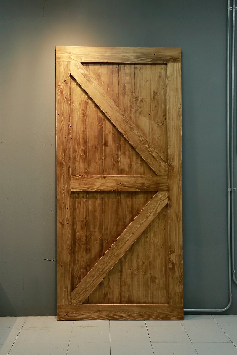 Country industrial style barn door (single-sided arrow Japanese font)_meishan oblique line door/sliding door/room door - Wood, Bamboo & Paper - Wood Khaki