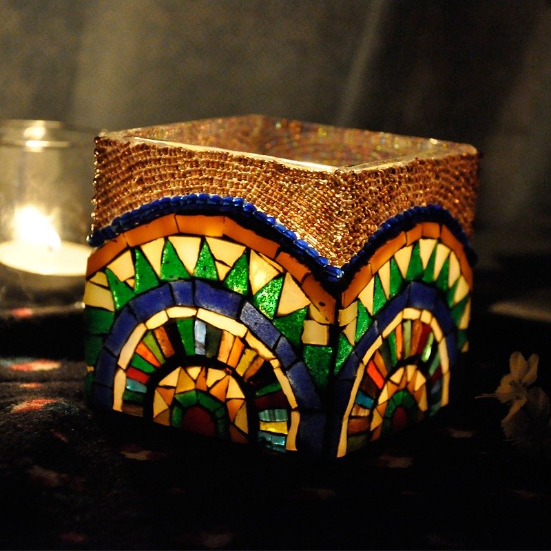 Annual ring/ Mosaic candlestick /Handmade /Home decoration /Retro - เทียน/เชิงเทียน - แก้ว 