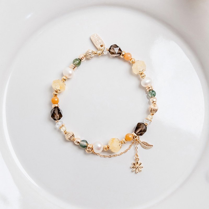 財運 x 黃水晶 黃玉 茶晶 水草瑪瑙 珍珠 【南島花開的記憶】手鍊 - 手鍊/手環 - 寶石 黃色