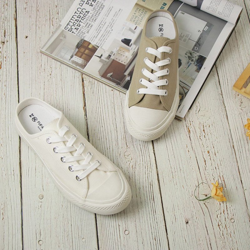 Easy Strap Canvas Mules 1BM15 - รองเท้าลำลองผู้หญิง - หนังเทียม สีกากี