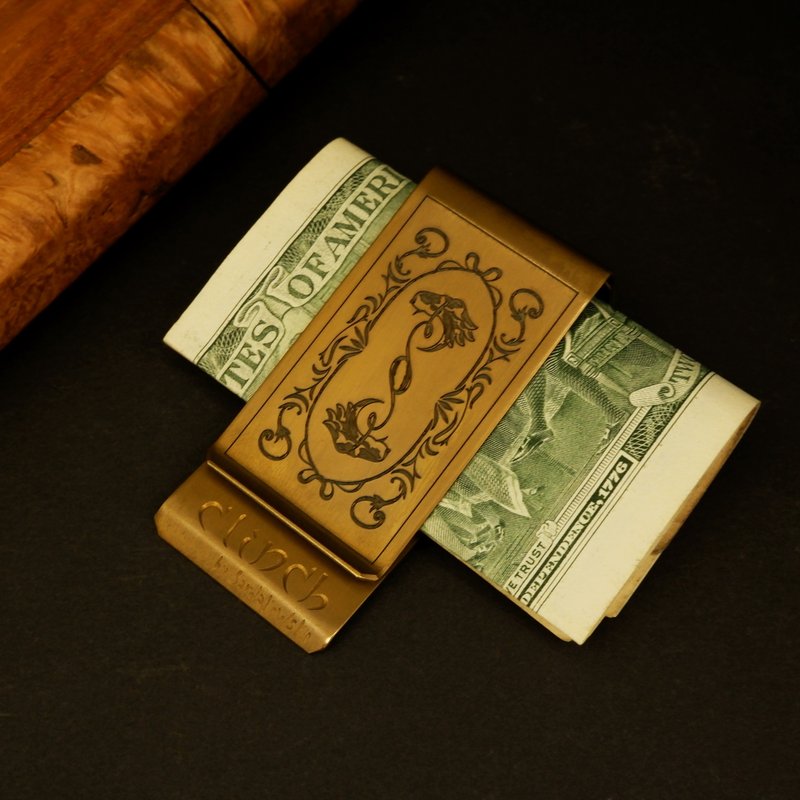 Money Clip Clinch bySardakowski Men Engraving Gift Brass Unique Design - 錢包/皮夾/長短夾 - 其他金屬 黃色