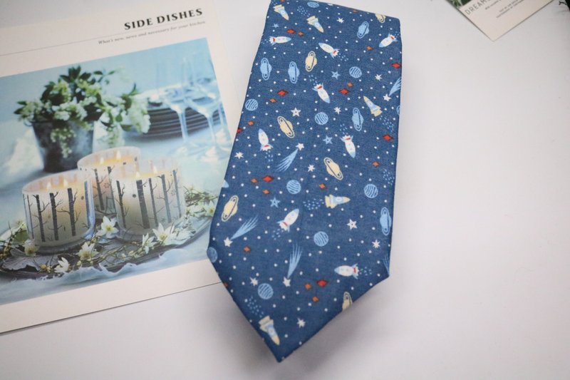 Blue spark aircraft tie / hemp cotton unique design necktie - Ties & Tie Clips - Cotton & Hemp Blue