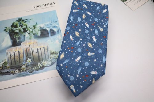 小可愛和小領帶 藍色星火飛行器領帶/麻棉獨特設計necktie