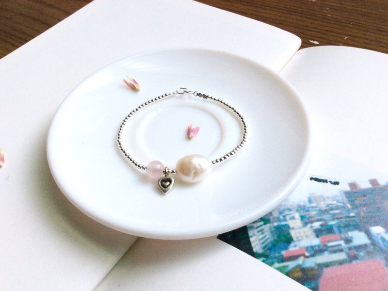 Ops Rose Quartz silver Handmade Gemstone-粉晶/手工/純銀/戀愛 - 手鍊/手環 - 寶石 粉紅色