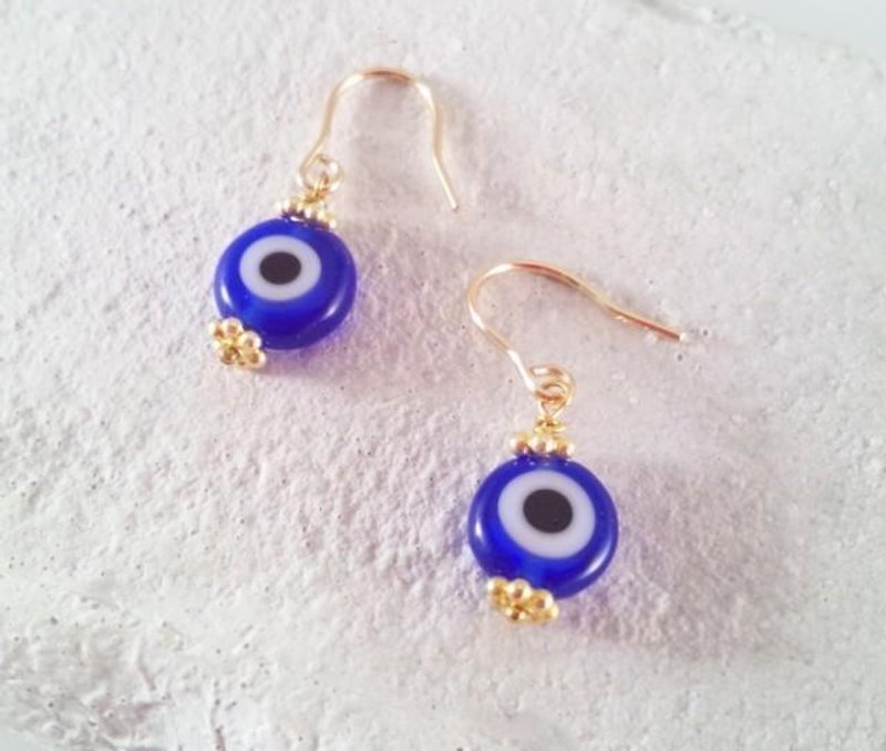 EVIL EYE Evil Eye Protection Turkish Glass K14GF Earrings 2 - Earrings & Clip-ons - Glass Blue