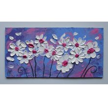 油絵　専用　カラフルな花瓶のお花　抽象画 カラフルな花瓶 - ハンドメイドパレットナイフフラワー油絵