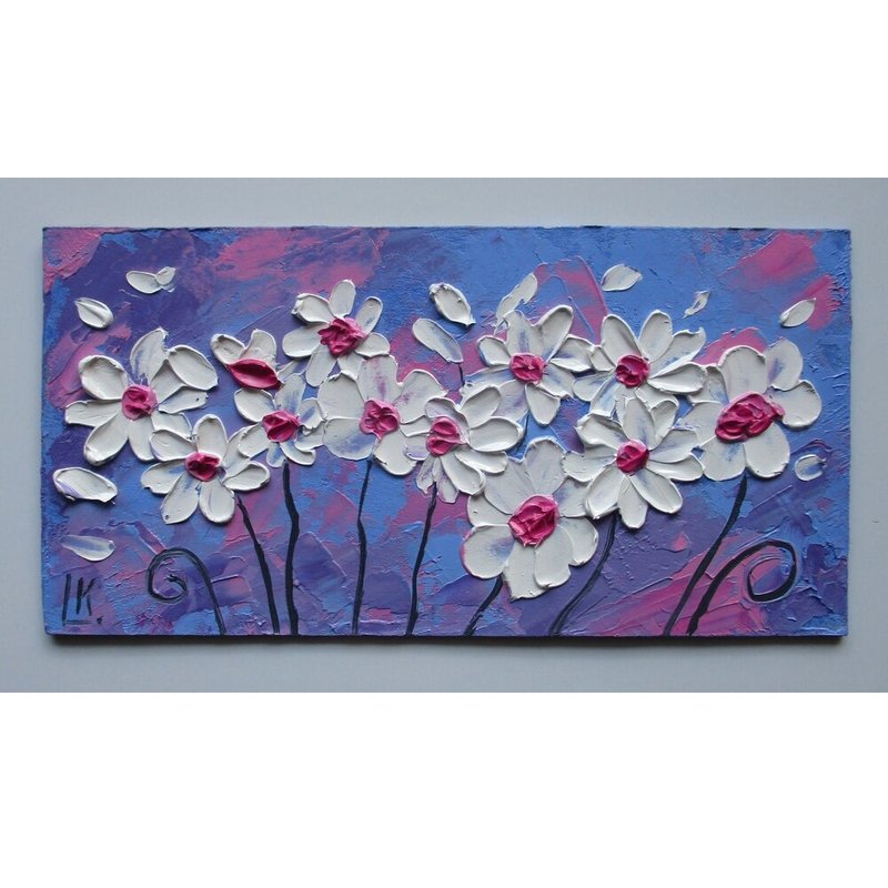 Original Oil Painting Floral Flowers Abstract Art Miniature Wildflowers Art - 壁貼/牆壁裝飾 - 其他材質 多色
