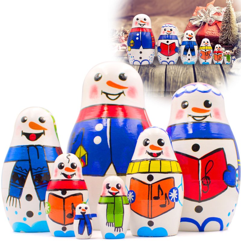Snowman Nesting Dolls 7 pcs - Snowman Decorations - Christmas Matryoshka Dolls - 寶寶/兒童玩具/玩偶 - 木頭 多色