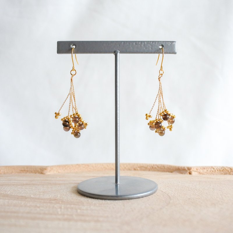 Sui (Smoky Quartz)　wire accessory - 耳環/耳夾/耳骨夾 - 其他金屬 咖啡色