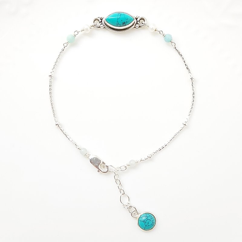 [ColorDay] Whisper of the Eyes_Turquoise Sterling Silver Bracelet/ Turquoise/ターコイズ - Bracelets - Gemstone Green
