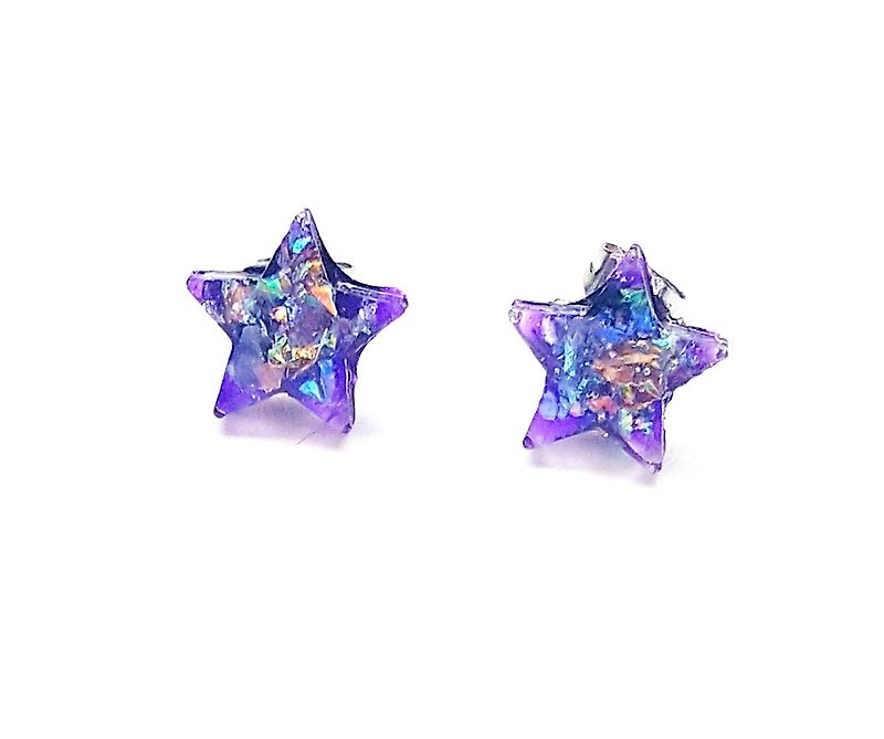 <Cosmic Star Series Earrings-Star>Resin Earrings Medical Steel Ear Pins Ear Clips Tanabata Customization - ต่างหู - เรซิน หลากหลายสี