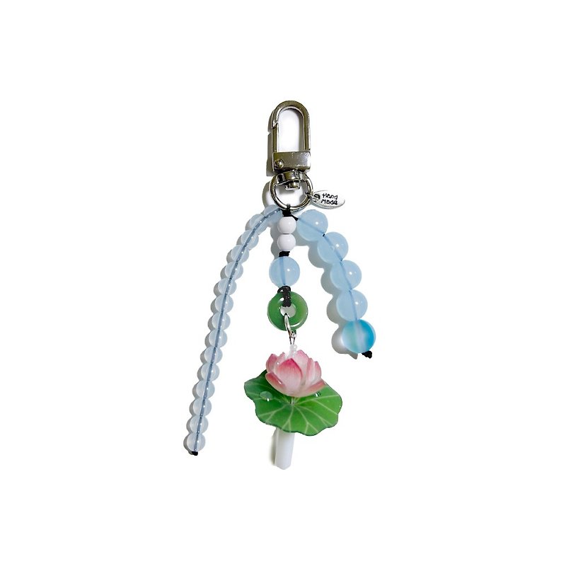 Lotus keyring natural gemstone beads key holder - ที่ห้อยกุญแจ - วัสดุอื่นๆ หลากหลายสี