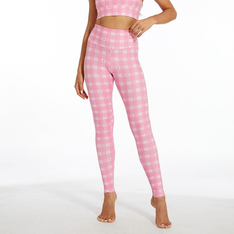 SILVERWIND芭比粉格子緊身高彈顯瘦瑜伽褲健身高腰提臀裸感運動褲 - 女運動褲/機能褲 - 環保材質 粉紅色