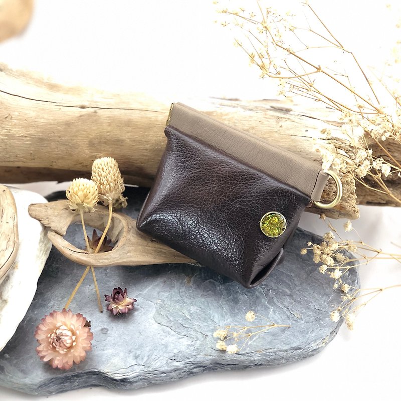 Shrapnel three-dimensional multi-functional small bag --- coin purse / small bag / storage / key / headphone - Coin Purses - Genuine Leather Brown