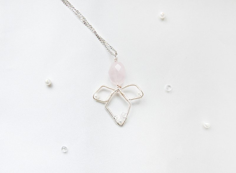 【Crystal Angel】 long chain sweater chain - Necklaces - Gemstone Pink