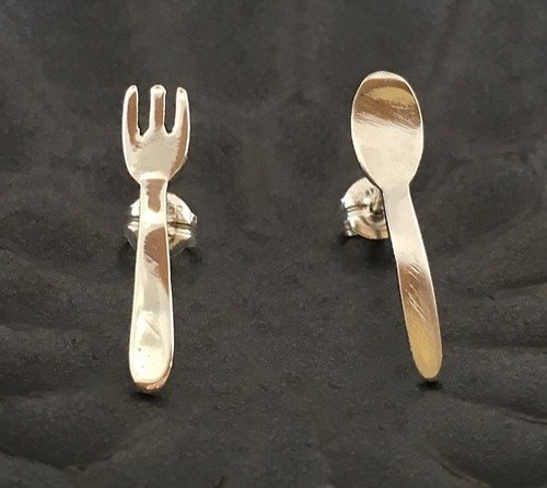 Sae+Sumi Koru Little Fork and Spoon 小さいフォーとスプーン Silverスタッドピアス