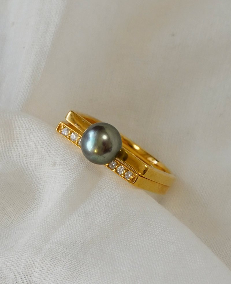 SV 2Way Black Double ring - 戒指 - 其他金屬 金色