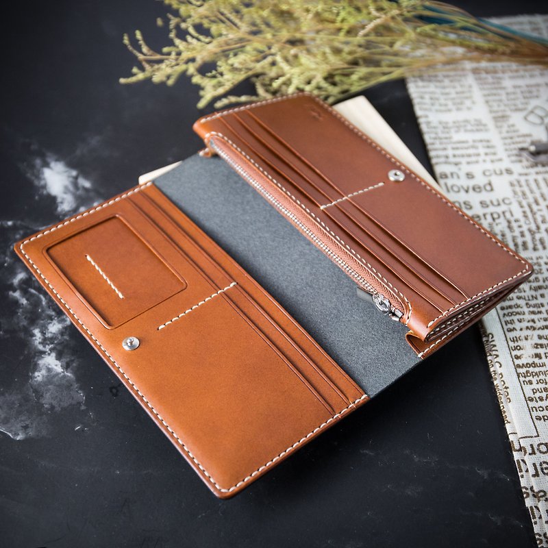 [Customized gift] [Business long clip with change bit] Italian vegetable tanned leather customized lettering MIS - Wallets - Genuine Leather Multicolor
