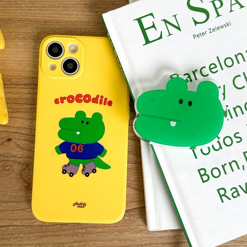 Crocodile iPhone16/15/14/13/12/11 protection case acrylic smart tok set - 手機殼/手機套 - 矽膠 黃色