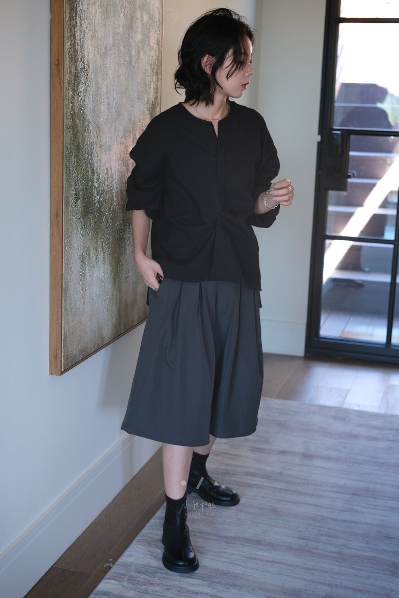 夏のログアウトネクタイロープスーツ5点-4色-周ブルネット - ショートパンツ レディース - コットン・麻 ブラック