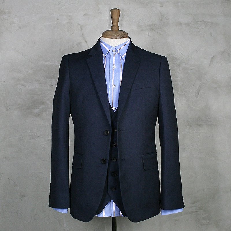 Herringbone narrow suit jacket-HB-3588 - Men's Blazers - Polyester Blue