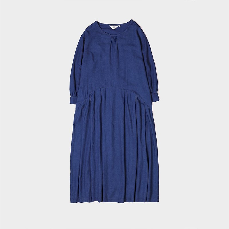 薄款全棉仿天絲七分袖連衣裙 - 連身裙 - 棉．麻 藍色