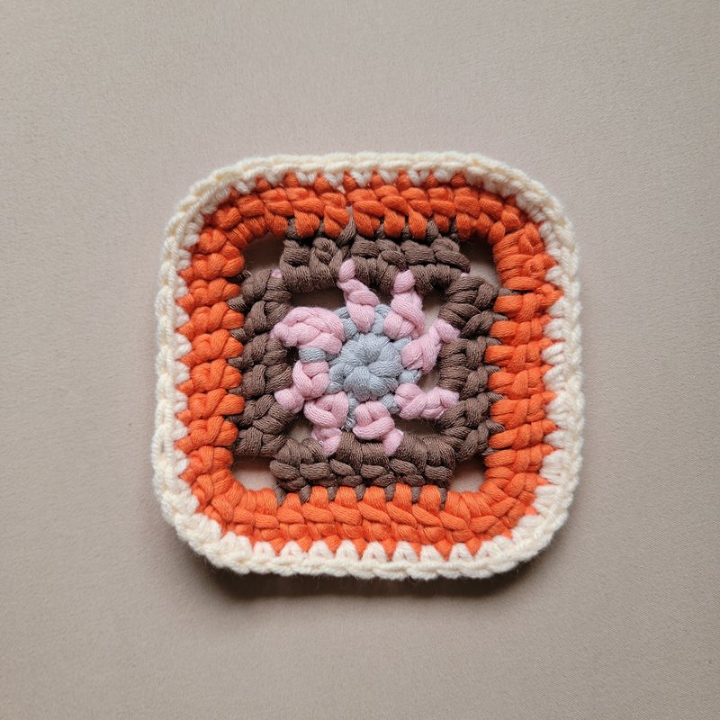 【Woven Tile Coaster | 002 Pumpkin Orange】 - Knitting, Embroidery, Felted Wool & Sewing - Cotton & Hemp Multicolor
