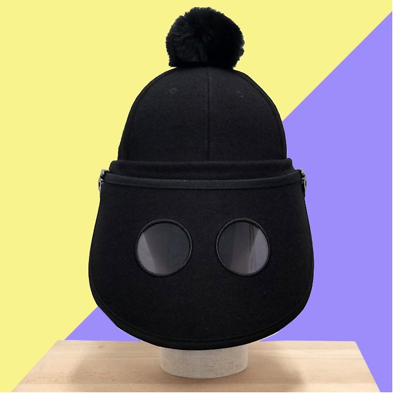 FIRST INVENTED CUTE FUN FUNCTIONAL WOOL UV PROTECTION CAP - Hats & Caps - Wool Black