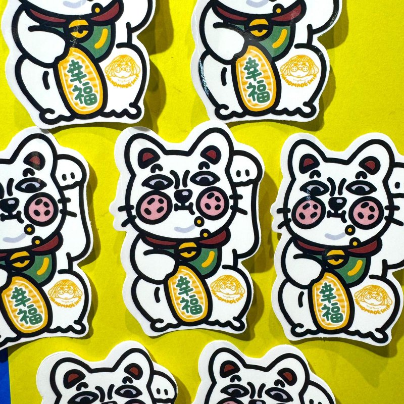 Luggage/computer sticker- Lucky Cat (White) - Stickers - Plastic 