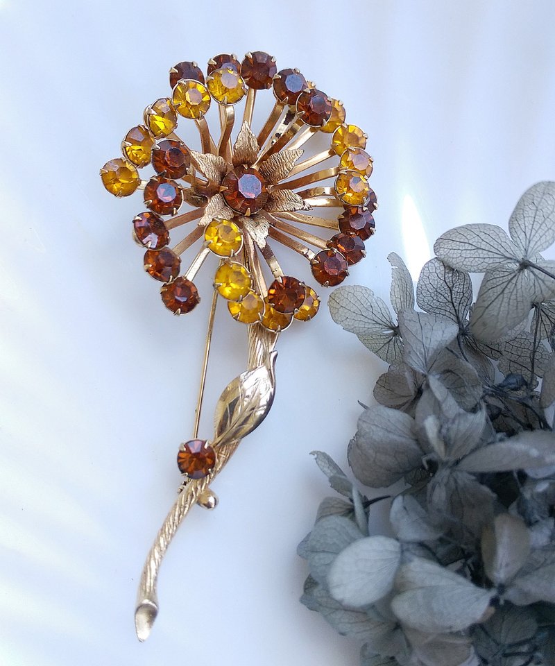 Vintage Jewelry 西洋古董飾品 立體 大朵雙色 萊茵花 別針 - 徽章/別針 - 其他金屬 金色