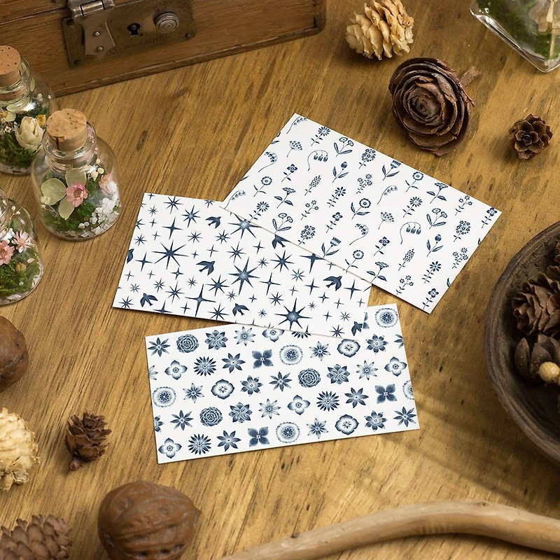 10 pieces set. From three patterns. A small word. Message card "Navy Star Flower Bird" MC - Cards & Postcards - Paper Blue