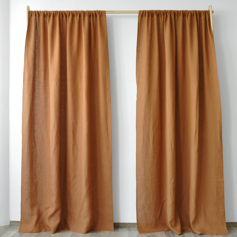 Cinnamon regular and blackout linen curtains / Custom curtains / 2 panels - 門簾/門牌 - 亞麻 咖啡色