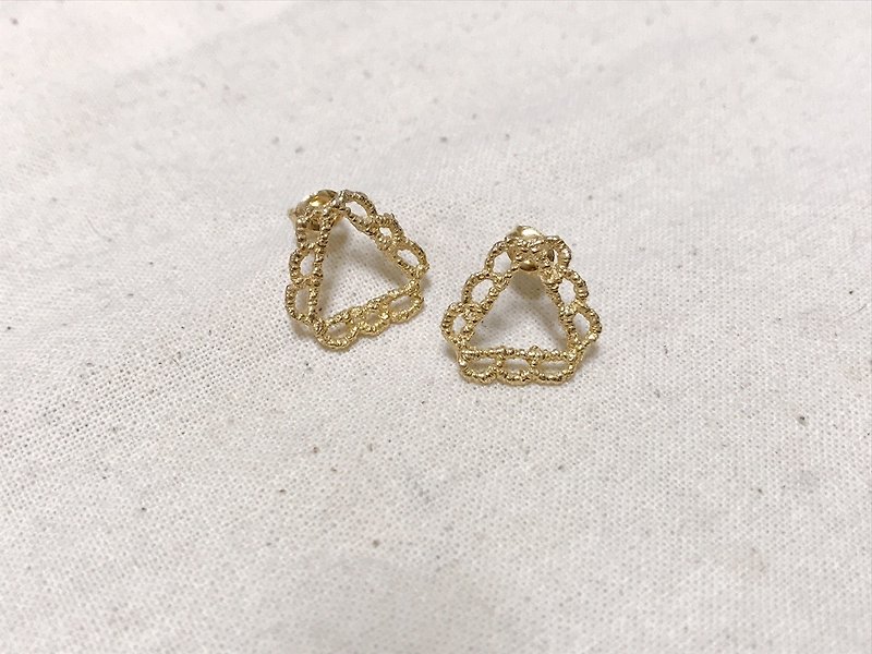 triangle gold pierced earrings / triangle (18k plating) earrings - Earrings & Clip-ons - Other Metals Gold