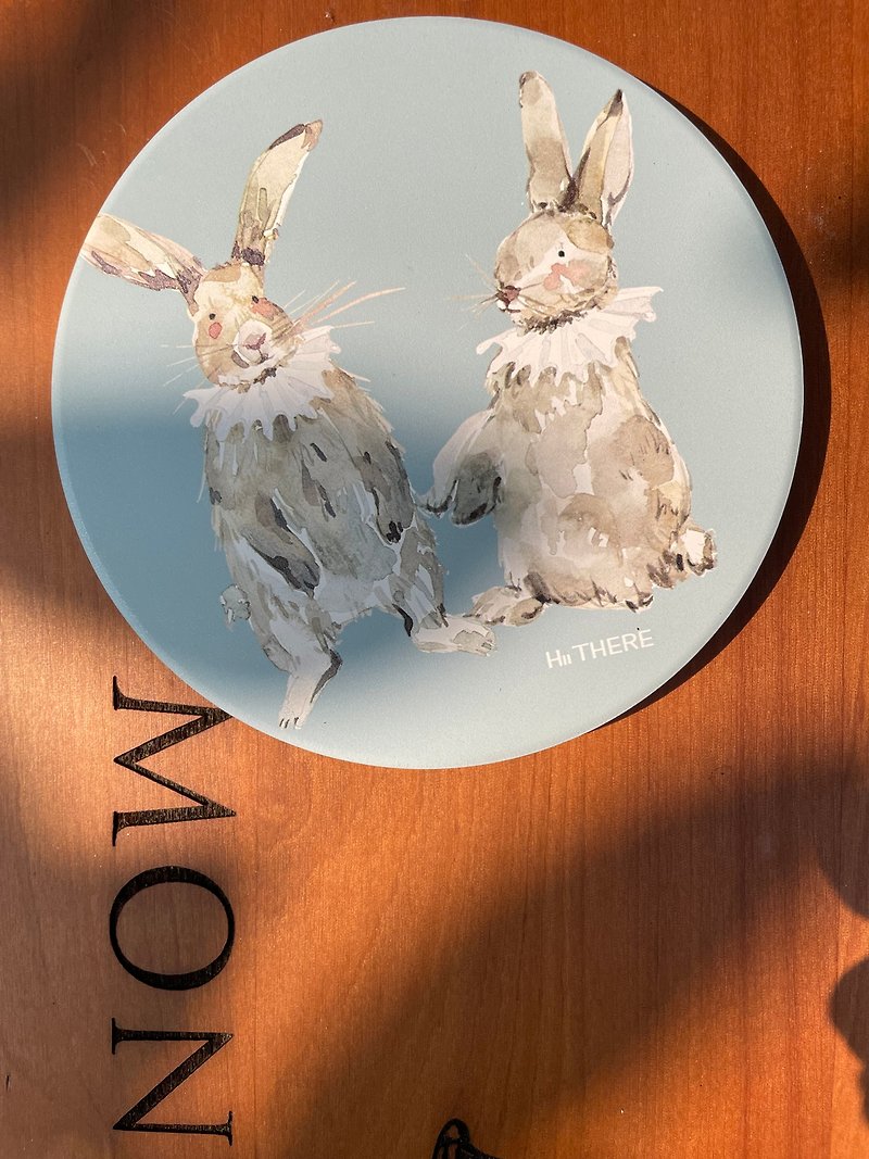 Hand-painted rabbit ceramic absorbent coaster - ที่รองแก้ว - ดินเผา 