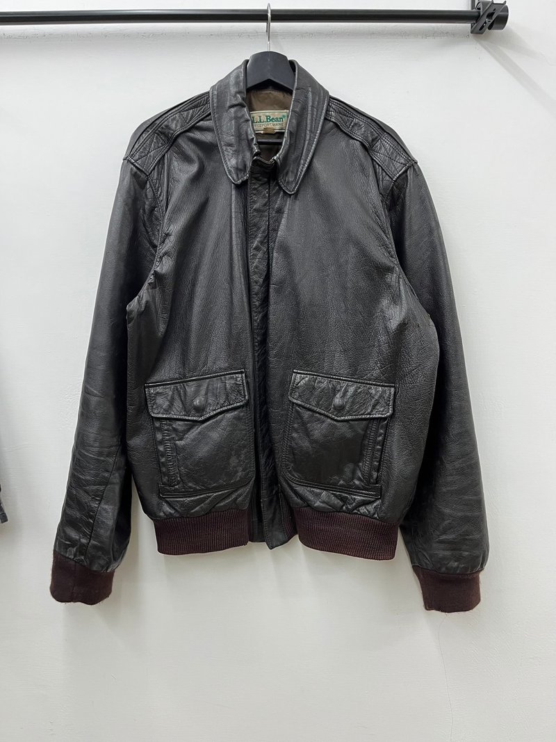L.L. BEAN 真皮 皮衣 A-2 轟炸機 飛行外套 美國製 古著 二手 - 男夾克/外套 - 真皮 黑色