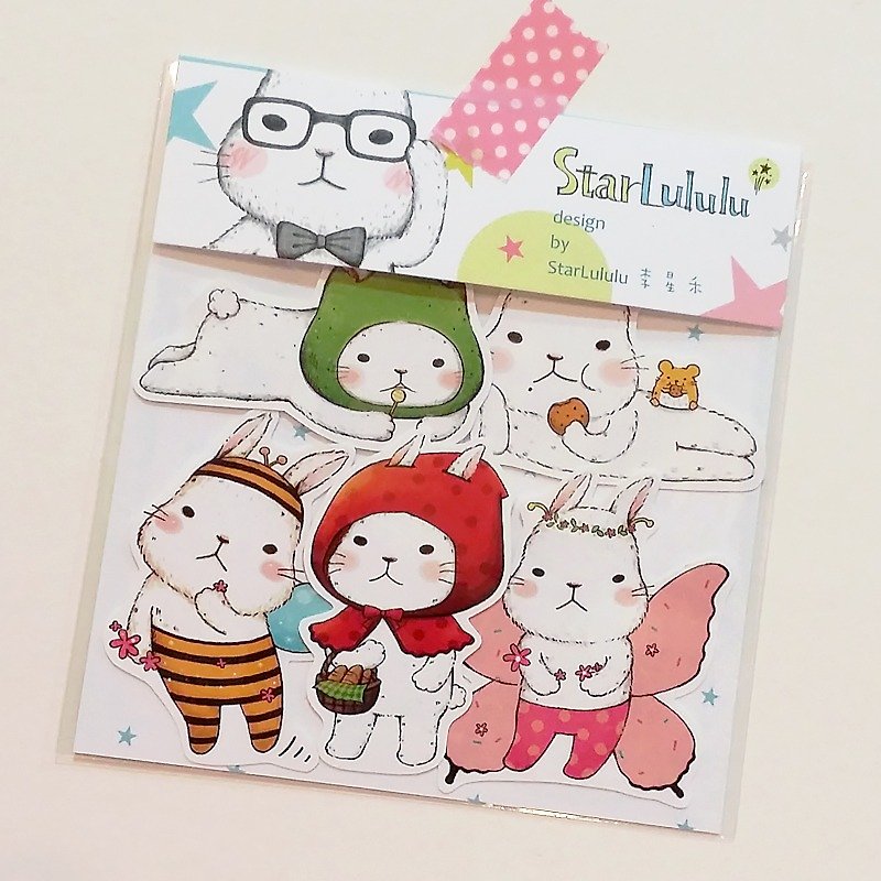 Waterproof sticker / cute white rabbit / group 5 (5 pieces) - Stickers - Paper 