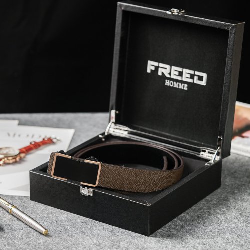 FREED 【FREED】經典男士簡約商務休閒頭層牛皮皮帶 - 咖啡金