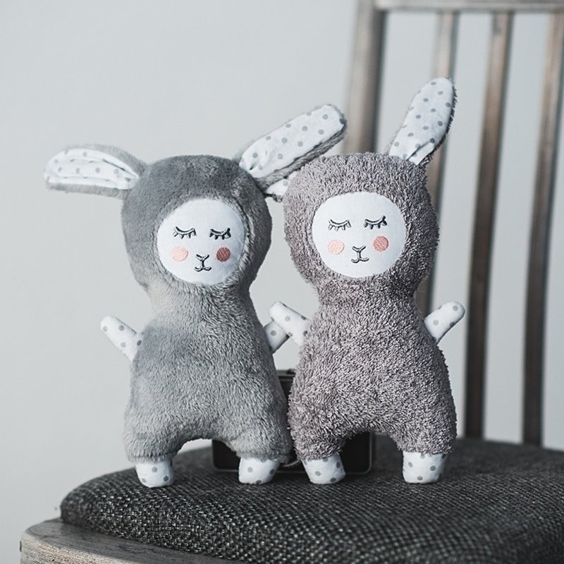 Bunny rag doll - plush bunny gift toy for baby - newborn rattle toy - 寶寶/兒童玩具/玩偶 - 棉．麻 灰色