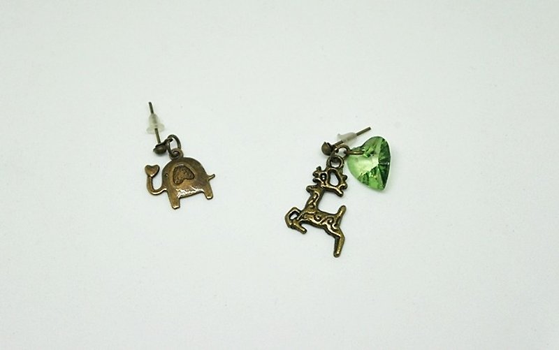 Alloy*Milu vs Elephant*_Pin Earrings-Asymmetrical Series-# Christmas礼# - Earrings & Clip-ons - Other Metals Green