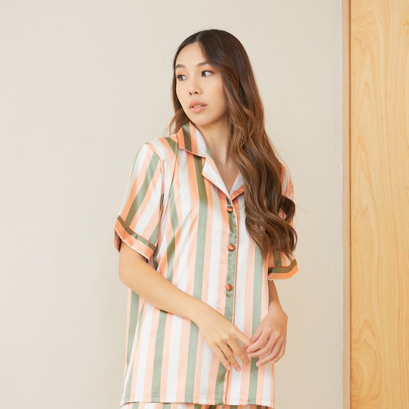 Satin Pajamas short sleeves with shorts - Loungewear & Sleepwear - Other Materials Orange