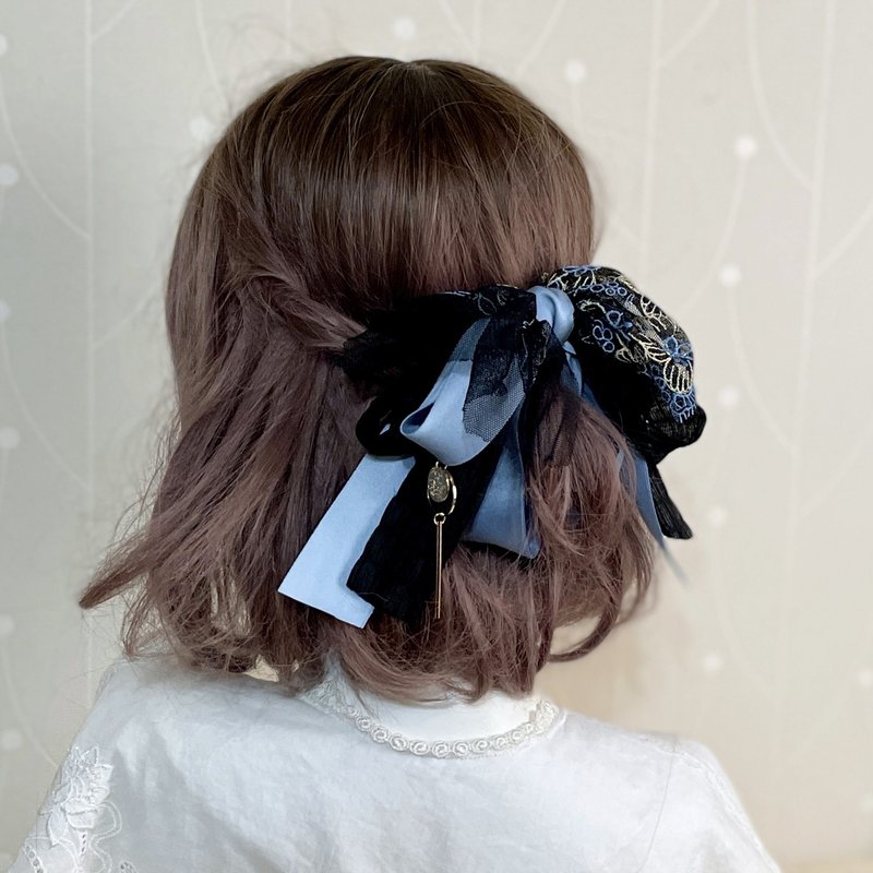 French lace fairy clip baroque palace banana clip spring clip hair fork hair ring scrunchie hair clip - เครื่องประดับผม - วัสดุอื่นๆ สีน้ำเงิน