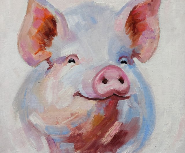 豚オリジナル油絵家畜アート面白いポートレート壁アート手工油スケッチ