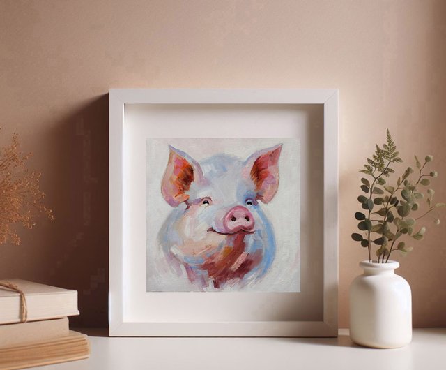 豚オリジナル油絵家畜アート面白いポートレート壁アート手工油