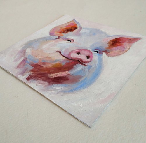 豚オリジナル油絵家畜アート面白いポートレート壁アート手工油スケッチ