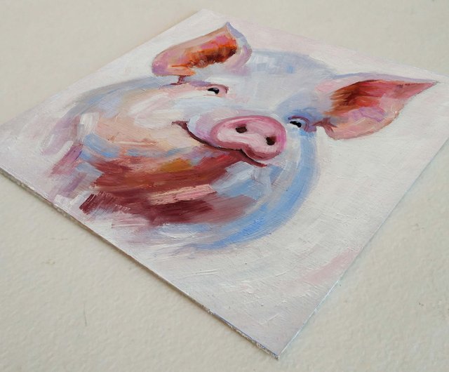 豚オリジナル油絵家畜アート面白いポートレート壁アート手工油スケッチ