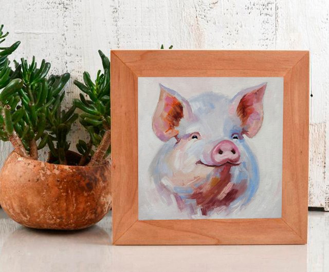 豚オリジナル油絵家畜アート面白いポートレート壁アート手工油スケッチ